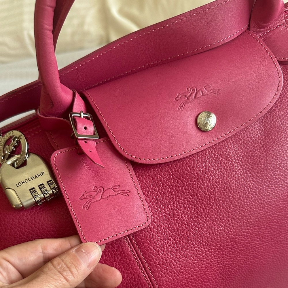 French-Girl Weekender  Longchamp LE Pliage Barbie Pink Leather Bag & Strap - Picture 2 of 11